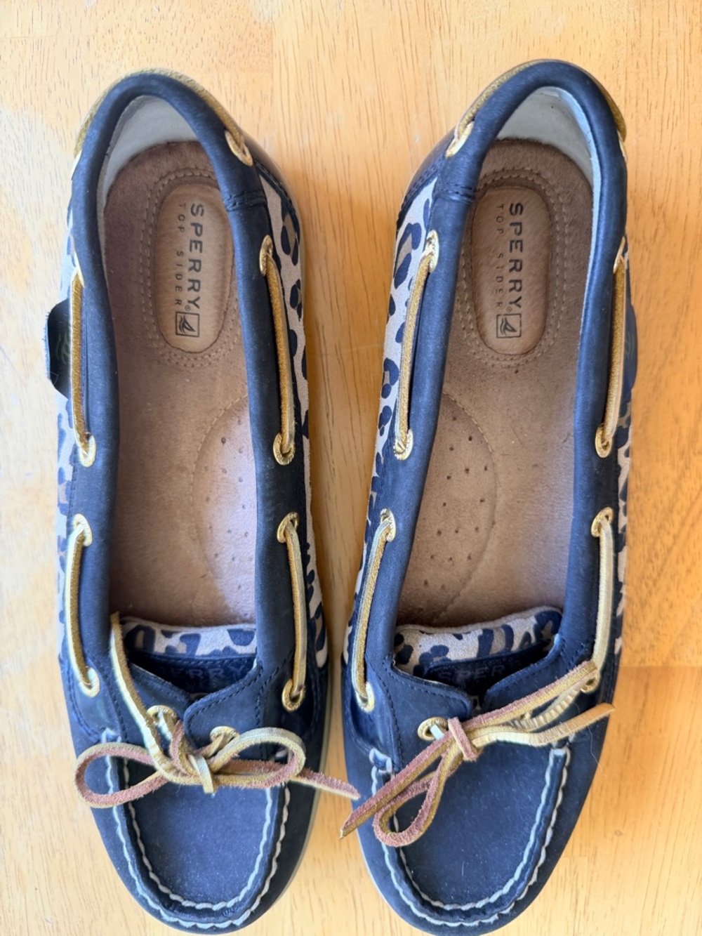 Sperry Navy Leather Boat Shoes with Tan Laces